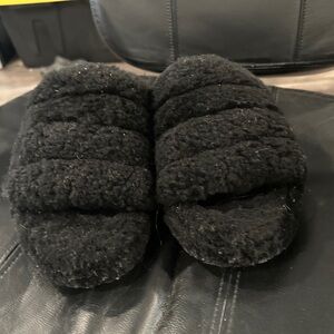 UGG Black Fuzzy Slide Slippers